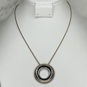 Chicos Round Pendant Gold Silver Tone Mixed Metal Necklace Adjustable ✨